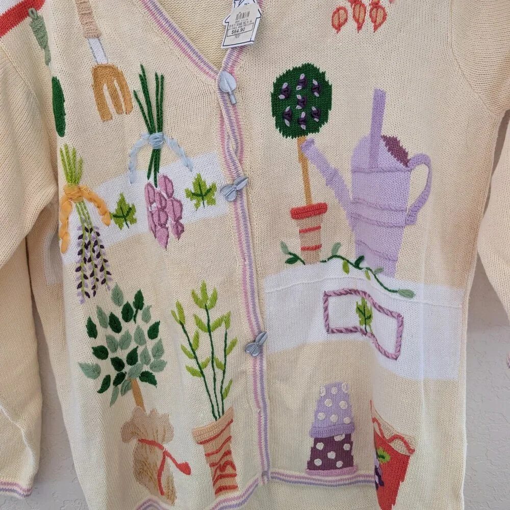 Vintage Story Book Knits Garden Spring Butter Yellow Cardigan Size L NWT - Picture 6 of 9